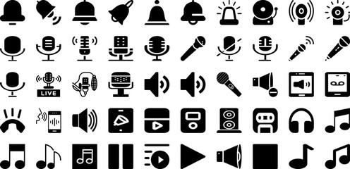 Sound Icon Set Isolated Silhouette Solid Icons With Icon, Vector, Symbol, Music, Audio, Sound, Voice Infographic Simple Vector Illustration