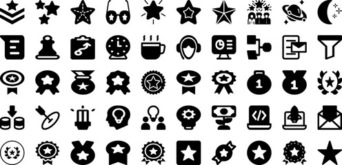 Star Icon Set Isolated Silhouette Solid Icons With Symbol, Icon, Star, Sign, Shape, Vector, Flat Infographic Simple Vector Illustration