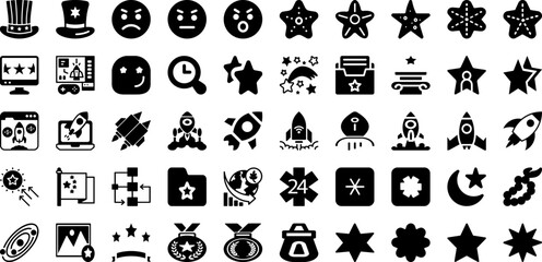 Star Icon Set Isolated Silhouette Solid Icons With Symbol, Vector, Icon, Sign, Flat, Shape, Star Infographic Simple Vector Illustration