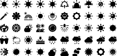 Fototapeta na wymiar Sunny Icon Set Isolated Silhouette Solid Icons With Symbol, Weather, Sign, Vector, Sun, Icon, Sunny Infographic Simple Vector Illustration