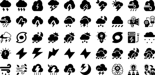 Storm Icon Set Isolated Silhouette Solid Icons With Icon, Thunder, Storm, Sign, Illustration, Symbol, Vector Infographic Simple Vector Illustration