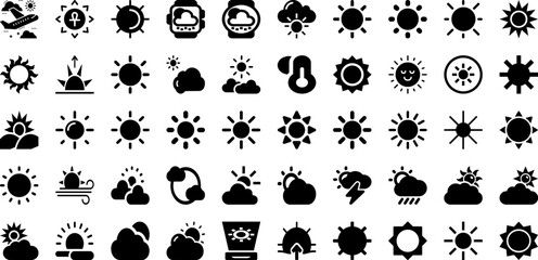 Sunny Icon Set Isolated Silhouette Solid Icons With Weather, Sunny, Sun, Symbol, Sign, Vector, Icon Infographic Simple Vector Illustration