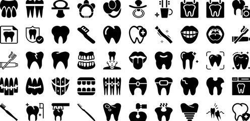 Teeth Icon Set Isolated Silhouette Solid Icons With Dentist, Care, Mouth, Sign, Tooth, Icon, Health Infographic Simple Vector Illustration