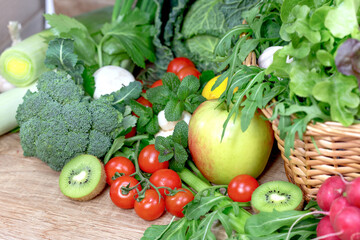 Fresh organic fruits and vegetables, healthy diet is the basis of strong immunity - 599309149