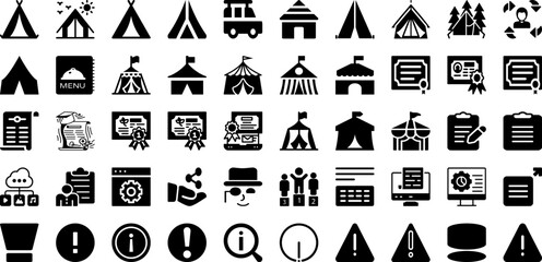 Tent Icon Set Isolated Silhouette Solid Icons With Tent, Sign, Vacation, Icon, Tourism, Set, Travel Infographic Simple Vector Illustration