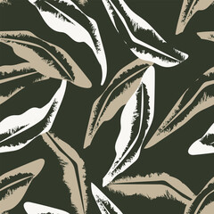 Neutral Colour Tropical Leaf Seamless Pattern Design