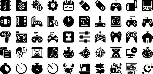 Time Icon Set Isolated Silhouette Solid Icons With Hour, Clock, Time, Icon, Symbol, Watch, Graphic Infographic Simple Vector Illustration
