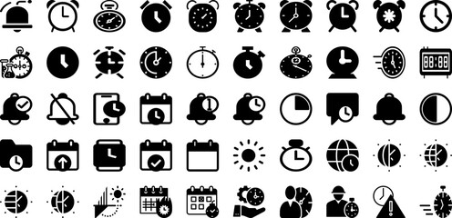 Time Icon Set Isolated Silhouette Solid Icons With Time, Watch, Icon, Clock, Hour, Graphic, Symbol Infographic Simple Vector Illustration