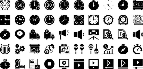 Time Icon Set Isolated Silhouette Solid Icons With Symbol, Clock, Icon, Hour, Watch, Graphic, Time Infographic Simple Vector Illustration