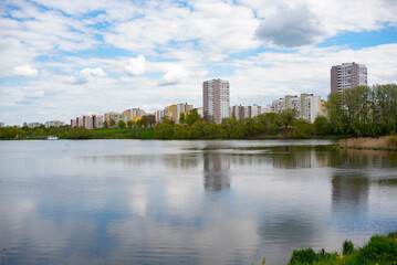panorama of the city with a lake 
