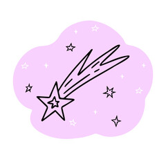 Falling star, meteoroid, comet, asteroid. Vector Illustration for printing, backgrounds and packaging. Image can be used for greeting card, poster, sticker and textile. Isolated on white background.