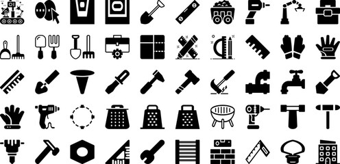 Tool Icon Set Isolated Silhouette Solid Icons With Repair, Icon, Work, Spanner, Wrench, Vector, Tool Infographic Simple Vector Illustration