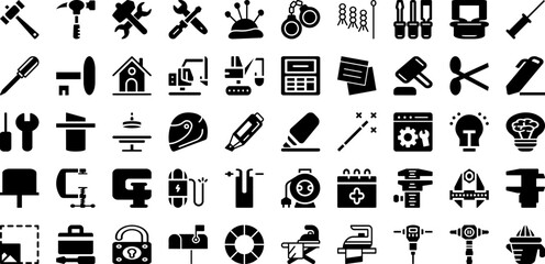 Tool Icon Set Isolated Silhouette Solid Icons With Vector, Repair, Work, Wrench, Icon, Tool, Spanner Infographic Simple Vector Illustration