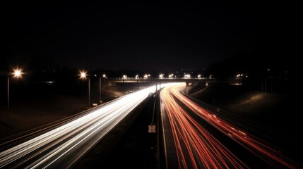 Fototapeta na wymiar A long exposure photo of a highway at night. AI generated