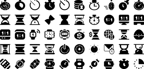 Timer Icon Set Isolated Silhouette Solid Icons With Clock, Vector, Timer, Time, Watch, Icon, Symbol Infographic Simple Vector Illustration