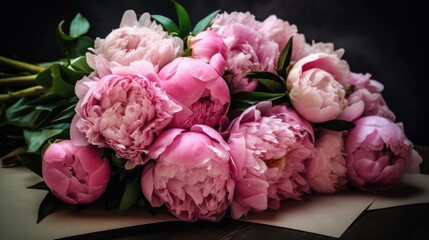 Pink peony bouquet. AI generated