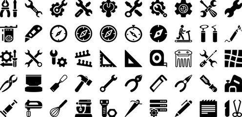 Naklejka premium Tool Icon Set Isolated Silhouette Solid Icons With Work, Tool, Icon, Repair, Spanner, Wrench, Vector Infographic Simple Vector Illustration