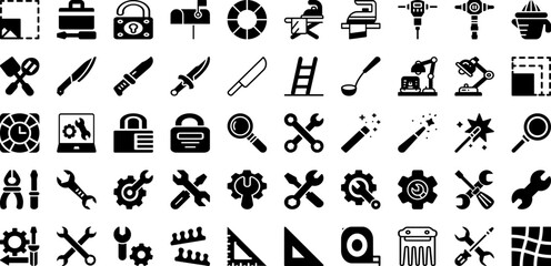 Tools Icon Set Isolated Silhouette Solid Icons With Spanner, Vector, Work, Icon, Tool, Wrench, Repair Infographic Simple Vector Illustration