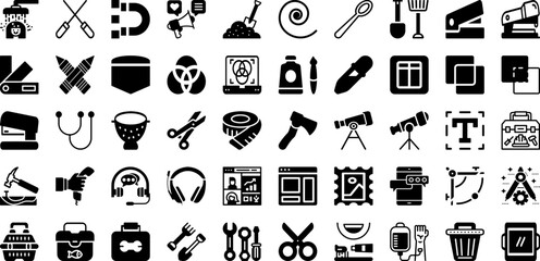 Tool Icon Set Isolated Silhouette Solid Icons With Work, Spanner, Tool, Icon, Wrench, Repair, Vector Infographic Simple Vector Illustration