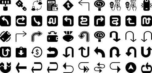 Turn Icon Set Isolated Silhouette Solid Icons With Arrow, Direction, Illustration, Sign, Vector, Icon, Symbol Infographic Simple Vector Illustration