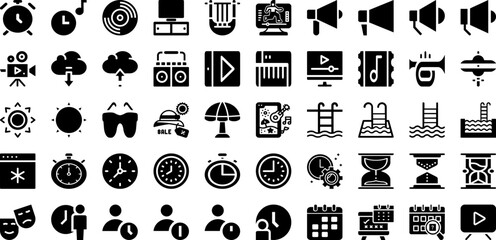 Time Icon Set Isolated Silhouette Solid Icons With Icon, Graphic, Clock, Hour, Watch, Symbol, Time Infographic Simple Vector Illustration