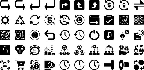 Turn Icon Set Isolated Silhouette Solid Icons With Direction, Sign, Vector, Illustration, Symbol, Icon, Arrow Infographic Simple Vector Illustration