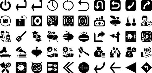 Turn Icon Set Isolated Silhouette Solid Icons With Illustration, Icon, Symbol, Direction, Sign, Vector, Arrow Infographic Simple Vector Illustration