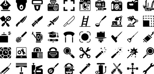 Tool Icon Set Isolated Silhouette Solid Icons With Icon, Tool, Work, Repair, Spanner, Wrench, Vector Infographic Simple Vector Illustration