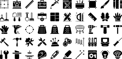 Tools Icon Set Isolated Silhouette Solid Icons With Tool, Wrench, Spanner, Repair, Vector, Work, Icon Infographic Simple Vector Illustration