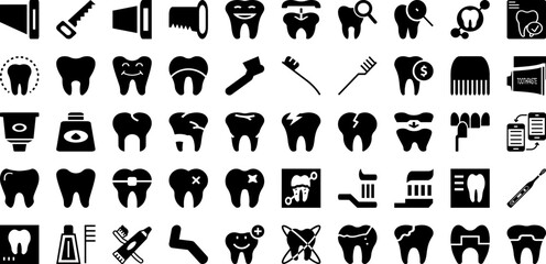 Tooth Icon Set Isolated Silhouette Solid Icons With Tooth, Care, Dentist, Mouth, Sign, Health, Icon Infographic Simple Vector Illustration