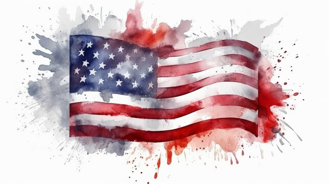 American flag in the form of a banner watercolor illustration. AI generated.