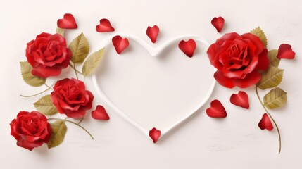 Banner design of red roses and the paper heart shape. AI generated