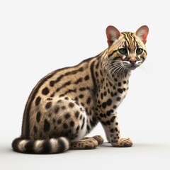 Naklejka premium margay, kitten, animal, isolated, pet, cute, white, domestic, feline, fur, kitty, young, bengal, pets, tabby, mammal, white background, adorable, looking, sitting, british, paw, portrait, eyes, purebr
