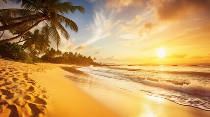 Beautiful sunrise over the tropical beach. AI generated