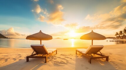 Beautiful sunrise over the tropical beach. AI generated