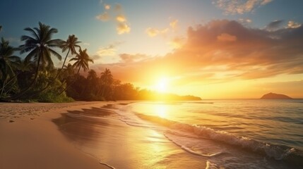 Fototapeta na wymiar Beautiful sunrise over the tropical beach. AI generated