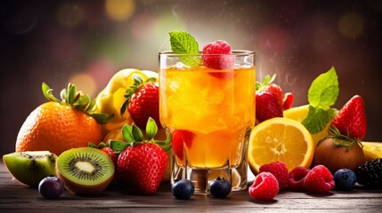 Sweet spring or summer fresh juice fruit background. AI generated.
