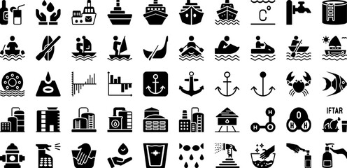 Water Icon Set Isolated Silhouette Solid Icons With Symbol, Vector, Water, Drop, Icon, Drink, Tap Infographic Simple Vector Illustration