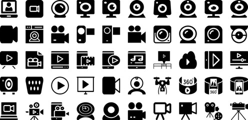 Video Icon Set Isolated Silhouette Solid Icons With Web, Play, Symbol, Vector, Media, Icon, Video Infographic Simple Vector Illustration