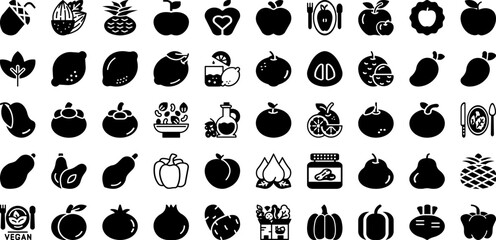 Vegan Icon Set Isolated Silhouette Solid Icons With Natural, Bio, Organic, Eco, Icon, Vegan, Food Infographic Simple Vector Illustration