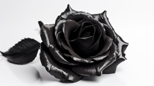 Black rose flower on a white background with blank space for text. AI generated.