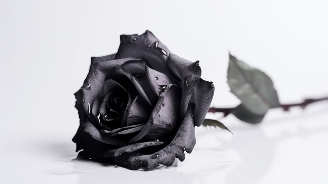 Black rose flower on a white background with blank space for text. AI generated.