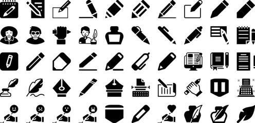 Write Icon Set Isolated Silhouette Solid Icons With Pen, Write, Symbol, Vector, Pencil, Icon, Sign Infographic Simple Vector Illustration