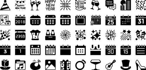 Obraz na płótnie Canvas Year Icon Set Isolated Silhouette Solid Icons With Symbol, Illustration, Vector, Year, Calendar, Design, Icon Infographic Simple Vector Illustration
