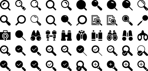 Zoom Icon Set Isolated Silhouette Solid Icons With Button, Icon, Zoom, Web, Vector, Symbol, Internet Infographic Simple Vector Illustration