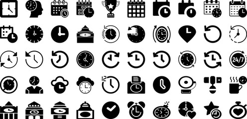 Clock Icon Set Isolated Silhouette Solid Icons With Graphic, Sign, Vector, Time, Clock, Symbol, Icon Infographic Simple Vector Illustration