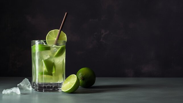 Caipirinha drink with blank space for text. AI generated.