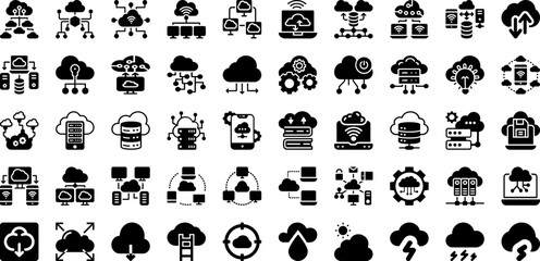 Cloud Icon Set Isolated Silhouette Solid Icons With Web, Internet, Technology, Icon, Cloud, Symbol, Vector Infographic Simple Vector Illustration