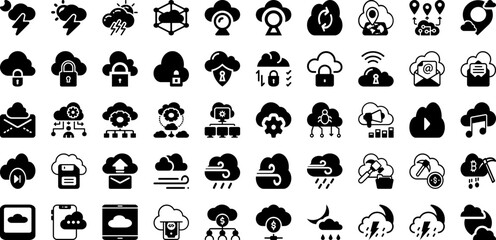 Cloud Icon Set Isolated Silhouette Solid Icons With Web, Technology, Internet, Cloud, Vector, Icon, Symbol Infographic Simple Vector Illustration