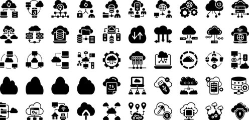 Cloud Icon Set Isolated Silhouette Solid Icons With Icon, Internet, Technology, Vector, Cloud, Web, Symbol Infographic Simple Vector Illustration